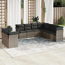 Maison Chic Salon de jardin 9 pcs avec coussins | Ensemble de Table et chaises | Mobilier d'Extérieur gris résine tressée -GKD33311