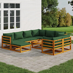 Maison Chic Salon de jardin 10 pcs + coussins - Mobilier/Meubles de jardin - Table et chaises d'extérieur vert bois massif -MN36317