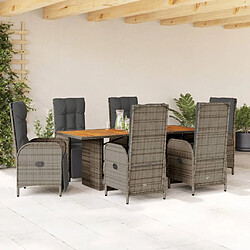 vidaXL Ensemble à manger de jardin et coussins 7 pcs gris rotin