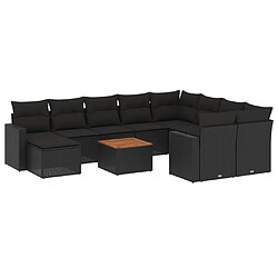 vidaXL Salon de jardin 11 pcs avec coussins noir résine tressée