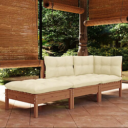 vidaXL Salon de jardin 3 pcs avec coussins Bois de pin massif