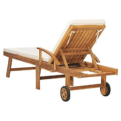 Maison Chic Chaise longue avec coussin | Bain de soleil Relax | Transat Bois de teck solide Crème -GKD34356 pas cher