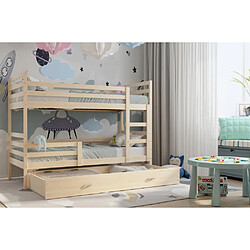 Kids Literie Lit Superposé Milo 90x190 Pin Livré avec sommiers, tiroir et matelas en mousse de 7cm