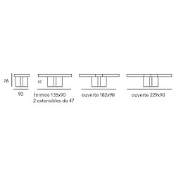 Avis Inside 75 Table repas extensible TOTEM 8 couverts 135/229x90cm pied bois plateau laqué blanc