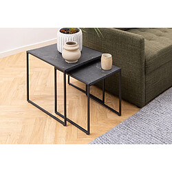 Toilinux Lot de 2 Tables d'appoint carré encastrables en mélaminé et métal - L.50 cm x H. 45 cm - Noir