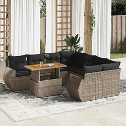 vidaXL Salon de jardin 9 pcs avec coussins gris résine tressée