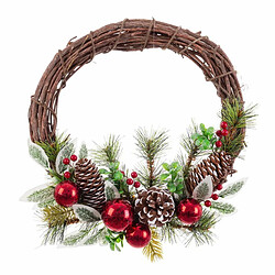 BigBuy Christmas Couronne de Noël Marron Rouge Multicouleur Rotin Plastique Foam Volets Ananas 30 x 30 cm