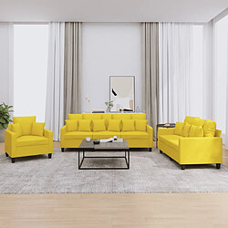 vidaXL Ensemble de canapés 3 pcs avec coussins jaune clair tissu