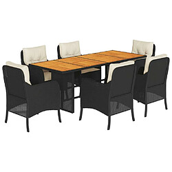 Maison Chic Ensemble à manger d'extérieur 7 pcs avec coussins,Salon de jardin,Mobilier de jardin Noir Résine tressée -GKD236751