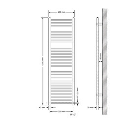 ECD Germany Radiateur sèche-serviettes électrique avec résistance 1200W - 400 x 1500 mm - blanc - droit avec raccordement latéral - Sèche serviettes