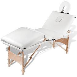 Acheter vidaXL Table de massage pliable Blanc crème 4 zones avec cadre en bois