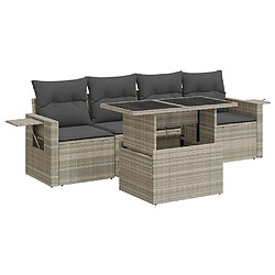 vidaXL Salon de jardin 5 pcs avec coussins gris clair résine tressée