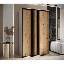 Abiks Meble Armoire LANKO 1 À Portes Coulissantes 235,2/150/60 3 Portes (Blanc/Artisan)