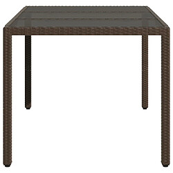 Maison Chic Table de jardin | Table d'extérieur avec dessus en verre marron résine tressée -GKD76016 pas cher