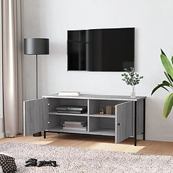 Avis Maison Chic Meuble TV scandinave - Banc TV pour salon avec portes sonoma gris 102x35x45cm bois d'ingénierie -MN41216