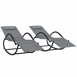 Maison Chic Lot de 2 Chaises longues à bascule | Bain de soleil Relax | Transat Gris Acier et textilène -GKD25945