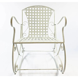 L'Héritier Du Temps Rocking Chair Louisiane Blanc Chaise Fauteuil de Jardin à Bascule Intérieur Extérieur en Métal Patiné 60x80x89cm