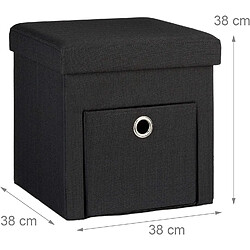 Avis Helloshop26 Tabouret coffre de rangement pliant en lin noir 13_0002779_2