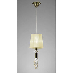 Luminaire Center Suspension Tiffany 1+1 Ampoule E27+G9, laiton antique avec Abat jour crème & cristal transaparent