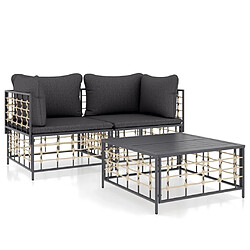 Maison Chic Salon de jardin 3 pcs + coussins - Mobilier/Meubles de jardin - Table et chaises d'extérieur anthracite résine tressée -MN85718