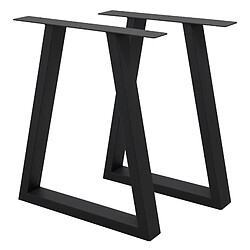 Ecd Germany 2 x Pieds de table en acier noir 60 x 72cm support basse trapez style industriel