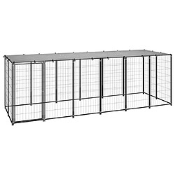 Helloshop26 Chenil extérieur cage enclos parc animaux chien 330 x 110 x 110 cm acier noir et gris 02_0000525