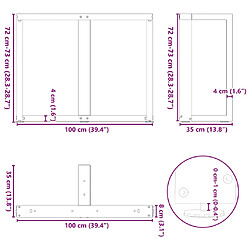 vidaXL Pieds de table à manger forme de T 2 pcs noir 100x35x(72-73) cm pas cher