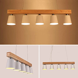 NETTLIFE Suspension 5 ampoules E27 blanc moderne Métal et bois lampe de salle à manger Diam.102cm pour cuisine salon couloir hôtel pas cher