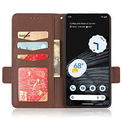 Etui en PU texture litchi, fermoir magnétique double, anti-chocs avec support pour votre Google Pixel 7 Pro 5G - marron