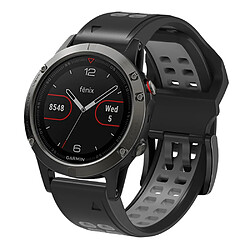 Bracelet en silicone deux rangées de trous, bicolore, attache rapide, 22mm, noir/gris pour votre Garmin Fenix 7/Epix