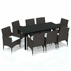 Maison Chic Ensemble à manger d'extérieur 9 pcs avec coussins,Salon de jardin,Mobilier de jardin Poly rotin Marron -GKD185591