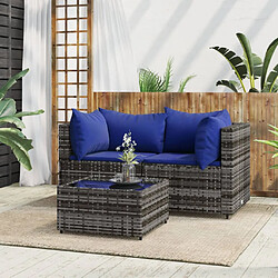 vidaXL Salon de jardin 3 pcs avec coussins Gris Résine tressée