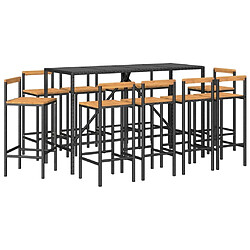 Avis Maison Chic Table de bar et chaises d'extérieur 11 pcs,Ensemble de bar de jardin pour relax noir poly rotin/bois massif acacia -GKD606911