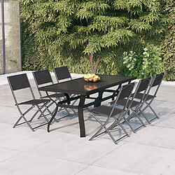 Salle à manger de jardin 7 pcs,Table et chaise à dîner Gris et noir -MN68589