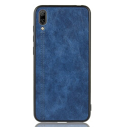 Wewoo Coque Pour Huawei Enjoy 9 / Y7 Pro 2019 Antichoc Couture Vache Motif Peau PC + PU + TPU Case Bleu