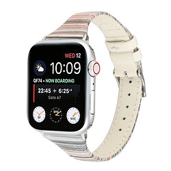 Wewoo Pour Apple Watch Series 5 & 4 44mm / 3 & 2 & 1 42mm Stitching Stripes Bracelet en cuir véritable blanc