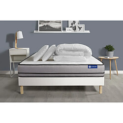 ACTISOM Pack prêt à dormir matelas ACTIFLEX NIGHT 140x190 RESSORTS ENSACHES 3zones confort + sommier KIT blanc + 2 oreillers +couette