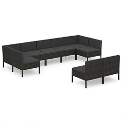 vidaXL Salon de jardin 9 pcs avec coussins Résine tressée Noir