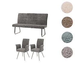 Mendler Set de salle à manger HWC-G55, set de 2 chaises avec accoudoirs+banc 160cm, inox brossé tissu/textile chenille ~ gris foncé