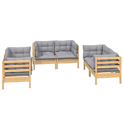 Avis Maison Chic Salon de jardin 6 pcs + coussins - Mobilier/Meubles de jardin - Table et chaises d'extérieur gris Bois de pin massif -MN91237