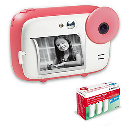 AGFA PHOTO Pack Realikids Instant Cam + 3 rouleaux Papier Thermique ATP3WH supplémentaires - Appareil Photo Instantané Enfant, Ecran LCD 2,4', Batterie Lithium, Miroir Selfie et filtre photo - Rose - Rose