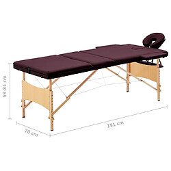 vidaXL Table de massage pliable 3 zones Violet vin pas cher