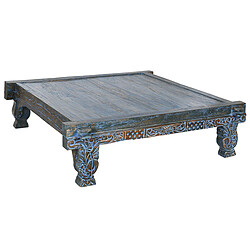 Pegane Table basse, table de salon en bois de teck coloris bleu - longueur 150 x profondeur 150 x Hauteur 40 cm