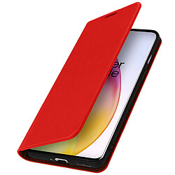 Avizar Étui OnePlus 8 Cuir Véritable Porte cartes Support Vidéo rouge