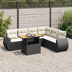 vidaXL Salon de jardin 7 pcs avec coussins noir résine tressée