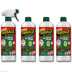 Barrages aux insectes lot de 4 - VENTEO - Anti-nuisible/Effet préventif - Agis en intérieur/extérieur - Toutes surfaces - Base de géraniol - Efficacité immédiate - 1L