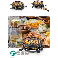 NEDIS APPAREIL A RACLETTE 800W Gourmet / Raclette Grill 6 Personnes 6 Spatules Revêtement antiadhésif Ronde 