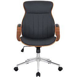 Decoshop26 Fauteuil de bureau avec roulettes synthétique noir et bois noyer hauteur réglable BUR10461