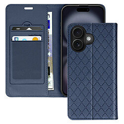 Avizar Étui Folio pour iPhone 16 Losange Porte cartes Support Vidéo Bleu Nuit