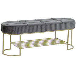 Pegane Banquette rectangulaire en polyester gris et métal doré - longueur 120 x Profondeur 40 x hauteur 45 cm